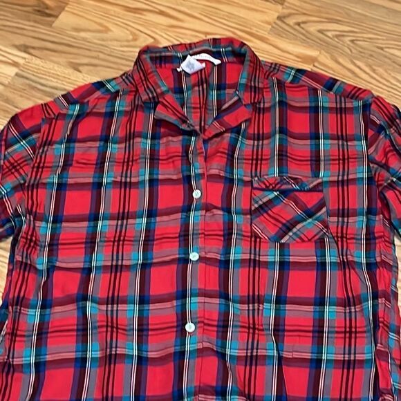 Victoria’s Secret Pajama Sleep Shirt, Top, Red Christmas Plaid PJs, Medium - Picture 2 of 5